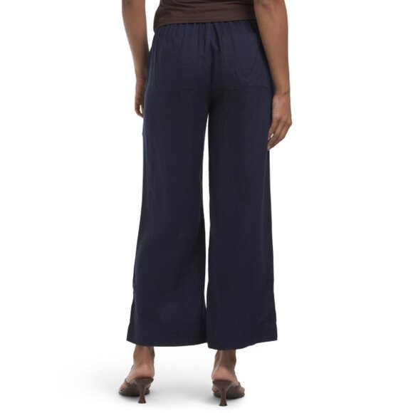 MARTHA STEWART COLLECTION Evening Blue Linen Linen Pants With Buttons - Picture 2 of 2